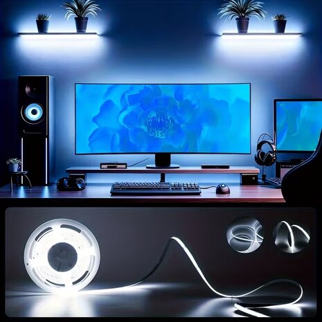 USB LED Strip 5 Meters Cool White 6500K &ndash; COB LED Lighting for Bright and Modern Light