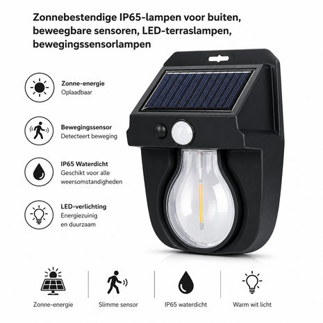 Zonnebestendige IP65-lampen voor buiten, beweegbare sensoren, LED-terraslampen, bewegingssensorlampen
