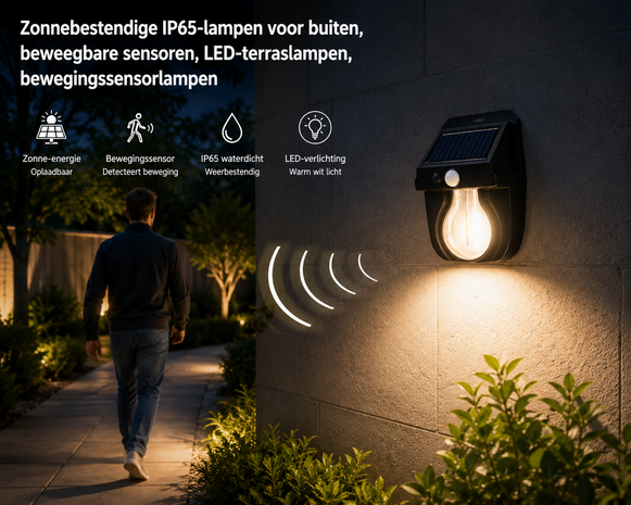 Zonnebestendige IP65-lampen voor buiten, beweegbare sensoren, LED-terraslampen, bewegingssensorlampen