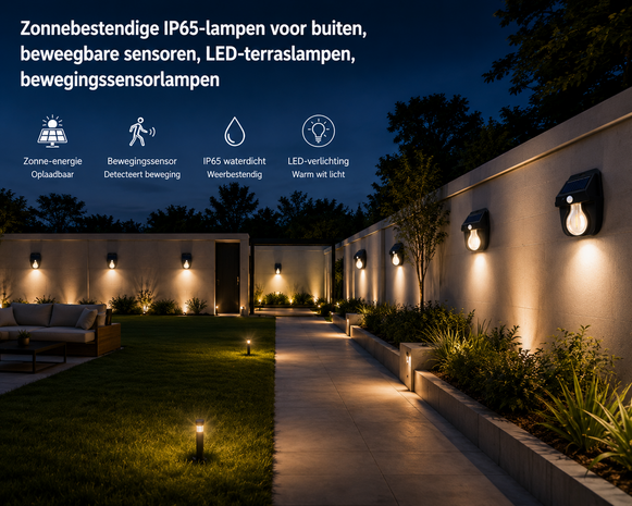 Zonnebestendige IP65-lampen voor buiten, beweegbare sensoren, LED-terraslampen, bewegingssensorlampen