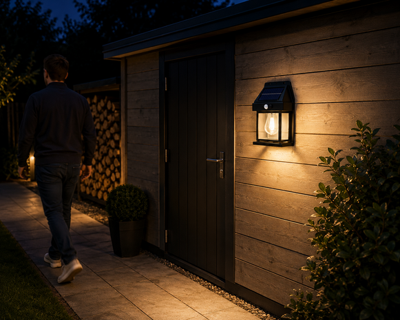 Solar Buitenlamp met bewegingssensor - Wandlamp - Waterdicht - IP65 weerbestendig - Zwart