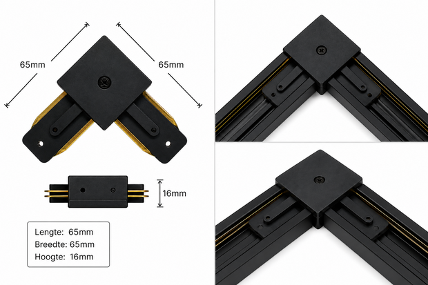 L-SHAPED CONNECTOR FOR 1-PHASE RAIL - Angle Connector Black