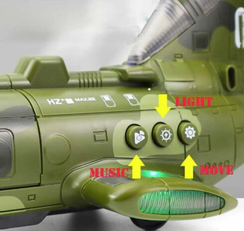 Chinook leger helikopter voor kinderen met kleurrijke lichtjes en geluiden