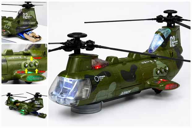 Chinook leger helikopter voor kinderen met kleurrijke lichtjes en geluiden