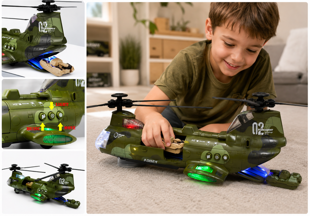 Chinook leger helikopter voor kinderen met kleurrijke lichtjes en geluiden