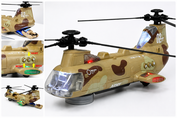 Chinook leger helikopter voor kinderen met kleurrijke lichtjes en geluiden