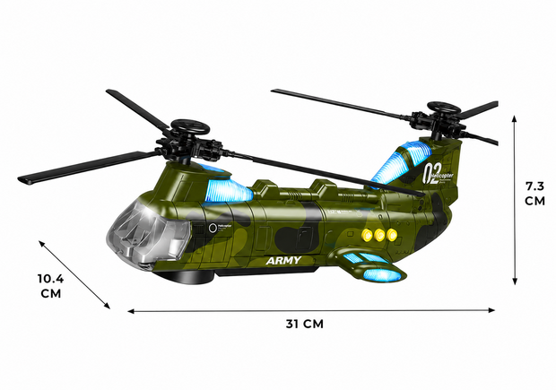 Chinook leger helikopter voor kinderen met kleurrijke lichtjes en geluiden