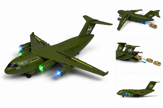 Transport Vliegtuig Militaire met 3 tanks - licht - geluiden - rijden 36CM