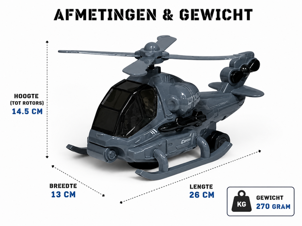 Helikopter - gevechtshelikopter met draaiende propellers - geluid en licht - Bip&amp;Go