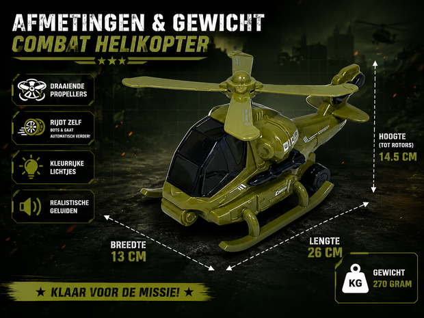 Helikopter - gevechtshelikopter met draaiende propellers - geluid en licht - Bip&amp;Go