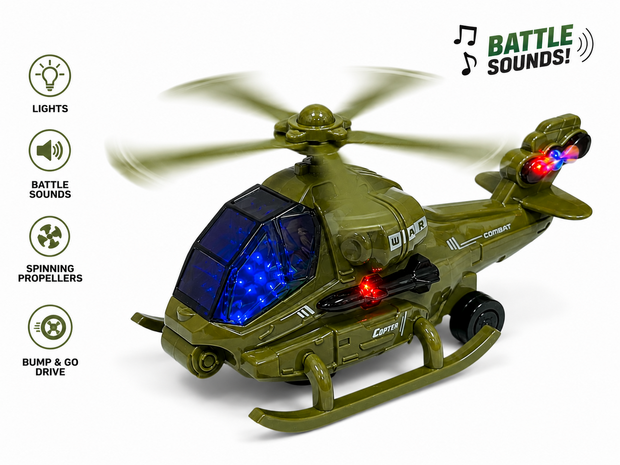 Helikopter - gevechtshelikopter met draaiende propellers - geluid en licht - Bip&amp;Go