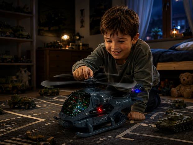 Helikopter - gevechtshelikopter met draaiende propellers - geluid en licht - Bip&amp;Go