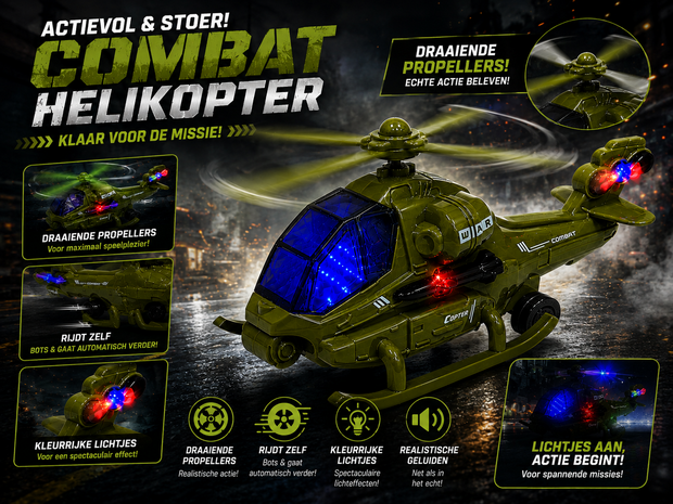 Helikopter - gevechtshelikopter met draaiende propellers - geluid en licht - Bip&amp;Go