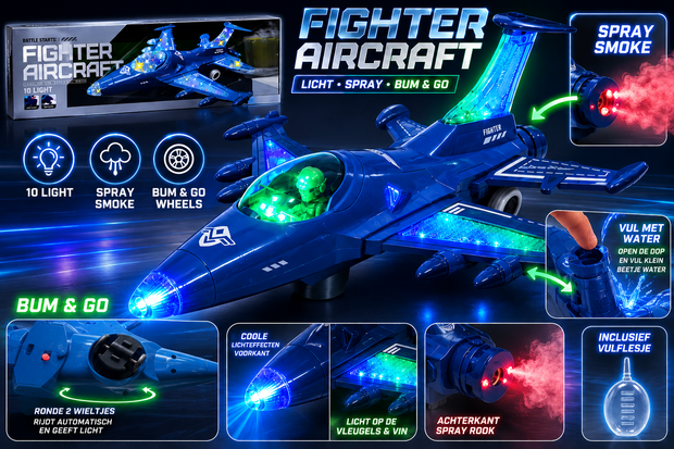 Straaljager met rookspray en Licht effecten - Zelf rijdend - Army Jet Fighter Aircraft