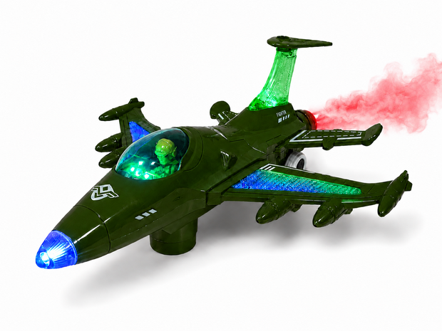 Straaljager met rookspray en Licht effecten - Zelf rijdend - Army Jet Fighter Aircraft