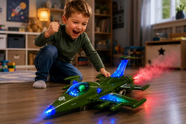 Straaljager met rookspray en Licht effecten - Zelf rijdend - Army Jet Fighter Aircraft