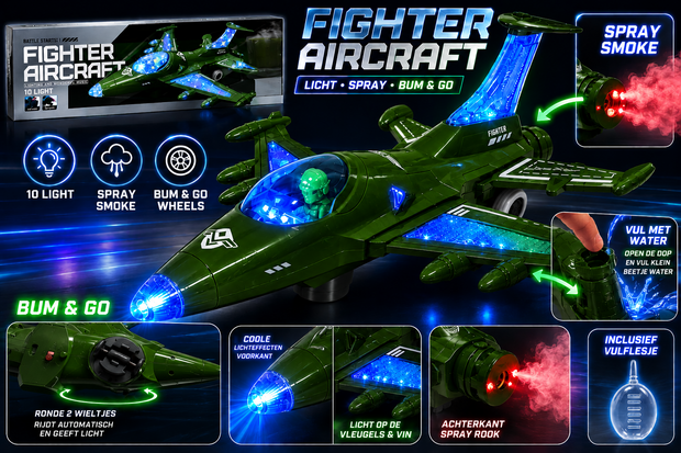 Straaljager met rookspray en Licht effecten - Zelf rijdend - Army Jet Fighter Aircraft