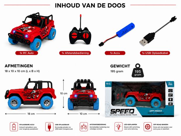 Rc Auto Extreme Sport Car - Rc auto - Oplaadbaar Accu + USB lader 