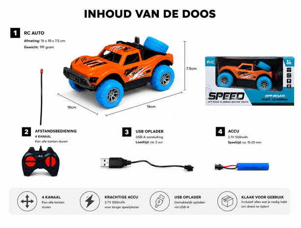 Rc Auto EPower Off-Road - Afstand bestuurbare Auto - Oplaadbaar + USB