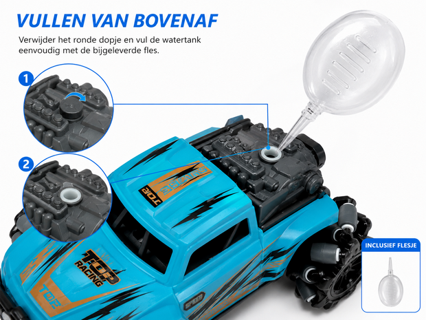 RC Auto Stunt Spray Auto - 6 Kanaal 4WD &ndash; Drift, Zijwaarts Rijden - LED Verlichting &amp; Mist Effect Mix3