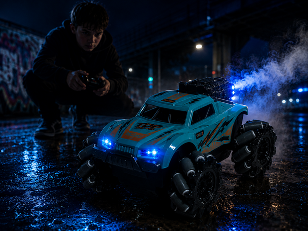 RC Auto Stunt Spray Auto - 6 Kanaal 4WD &ndash; Drift, Zijwaarts Rijden - LED Verlichting &amp; Mist Effect Mix3