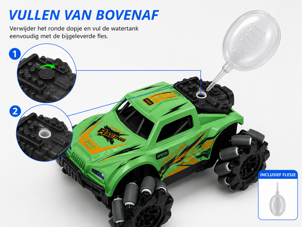 RC Auto Stunt Spray Auto - 6 Kanaal 4WD &ndash; Drift, Zijwaarts Rijden - LED Verlichting &amp; Mist Effect Mix3