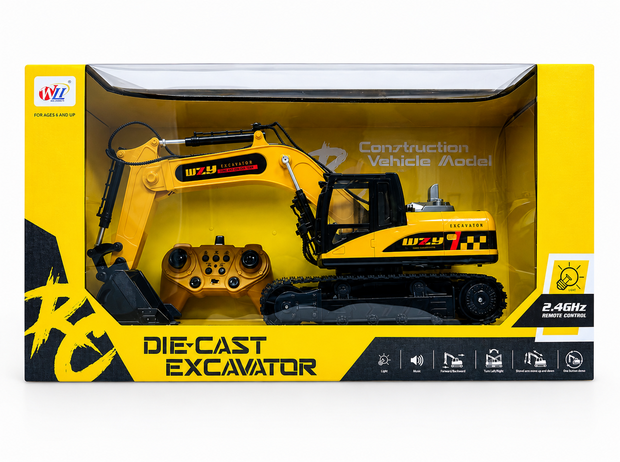 RC Excavator Die-Cast - Afstand bestuurbaar Graafmachine - 12CH - 2.4GHZ - 40CM