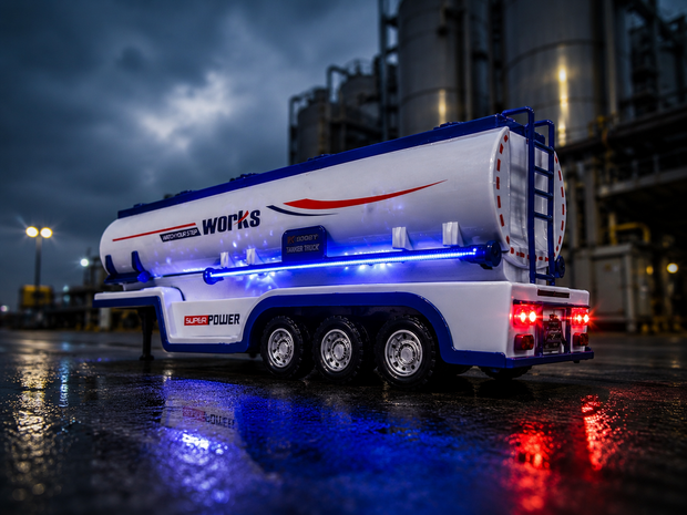 RC Tankwagen Lange Voertuig Vrachtwagen - Op afstand bestuurbare tankwagen met verlichting, geluid en afneembare tankoplegger &ndash; 55 cm XXL