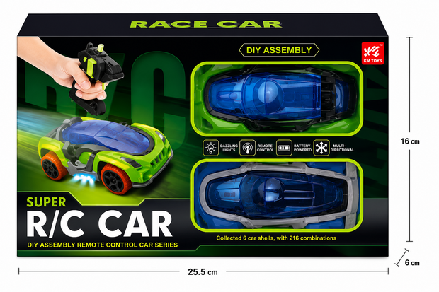 RC Auto zelfbouwpakket - Super doe-het-zelf bouwpakket - Met LED-verlichting, 2 verwisselbare carrosserie&euml;n 