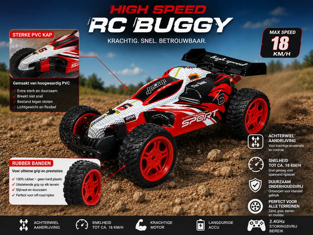 RC Race Buggy - 1:10 - bestuurbare Sportauto - Oplaadbaar - Red Racer