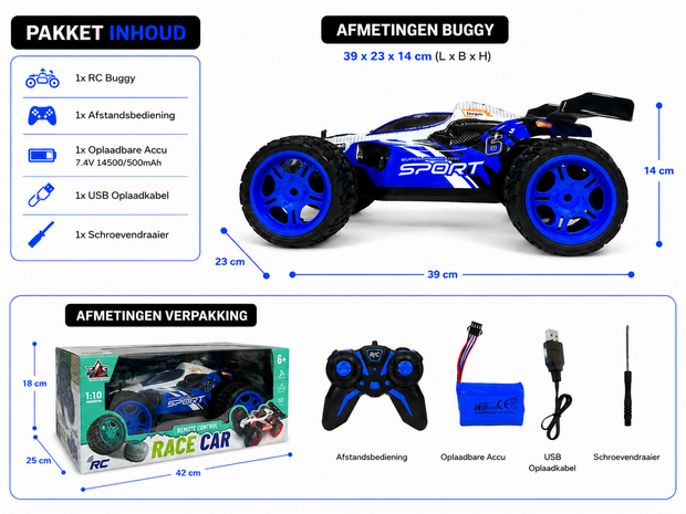 RC Race Buggy - 1:10 - bestuurbare Sportauto - Oplaadbaar - Red Racer mix
