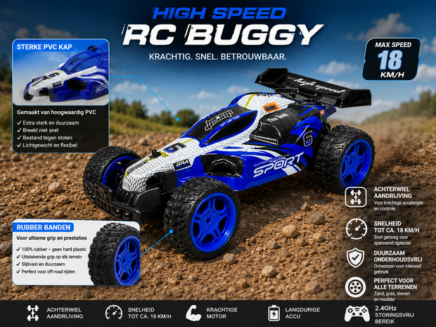 RC Race Buggy - 1:10 - bestuurbare Sportauto - Oplaadbaar - Red Racer mix