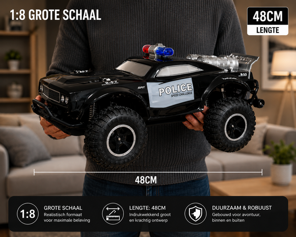 RC Politie Auto - ROCK Crawler - Off-Road - 2.4GHZ - 1:8 - 911 RC Police Car