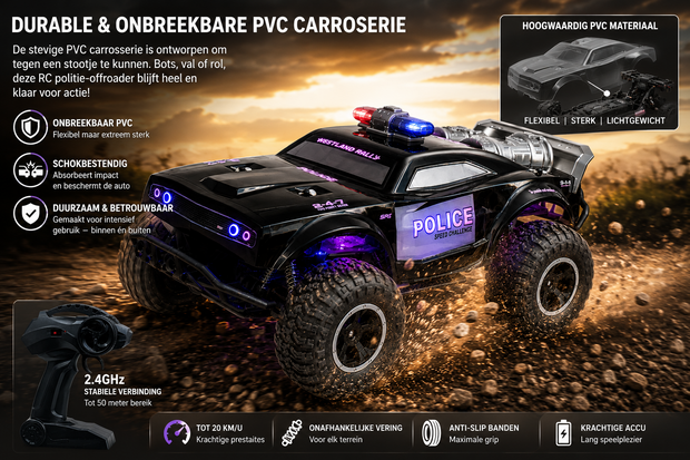 RC Politie Auto - ROCK Crawler - Off-Road - 2.4GHZ - 1:8 - 911 RC Police Car