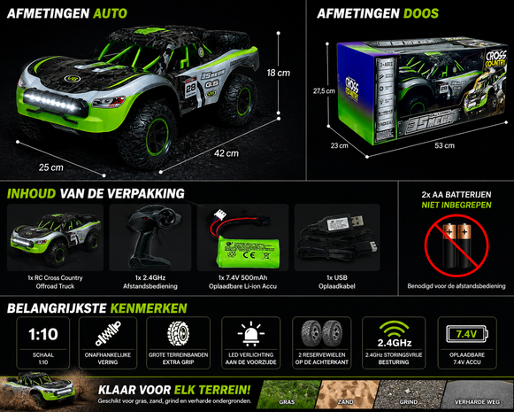 RC Auto Offroad Rally Sprint 35 Mega 1:10 &ndash; 42CM RC Auto  - Extra Reservewielen &amp; 2.4GHz 