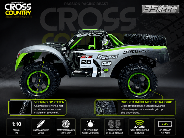 RC Auto Offroad Rally Sprint 35 Mega 1:10 &ndash; 42CM RC Auto  - Extra Reservewielen &amp; 2.4GHz 