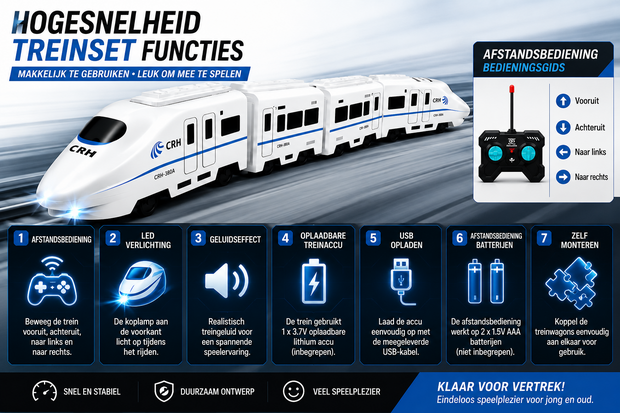 RC Bullet Train - Afstand bestuurbaar trein - met trein geluid en led licht - Oplaadbaar - 4-Delig