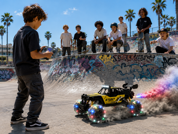 RC Auto MAX DRIVE RC Monstertruck 1/8 XXL met 360&deg; Drift, Rookfunctie, LED - 2.4GHZ - Omni Wielen