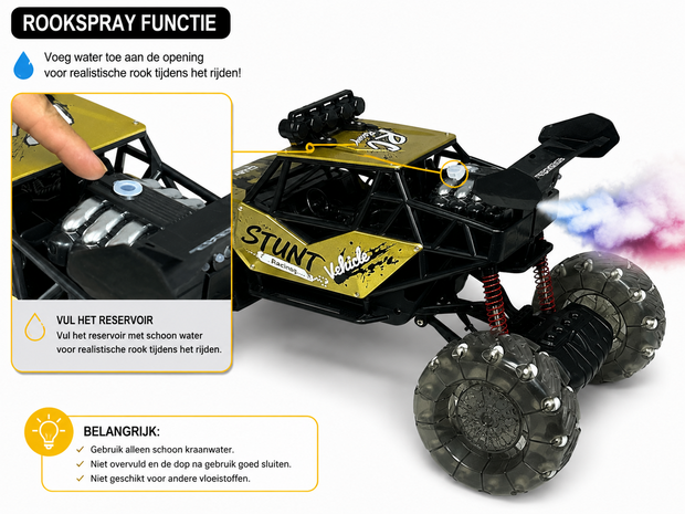 RC Auto MAX DRIVE RC Monstertruck 1/8 XXL met 360&deg; Drift, Rookfunctie, LED - 2.4GHZ - Omni Wielen