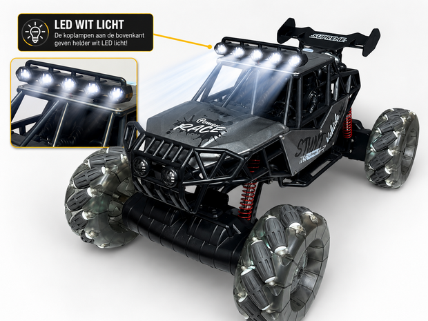 RC Auto MAX DRIVE RC Monstertruck 1/8 XXL met 360&deg; Drift, Rookfunctie, LED - 2.4GHZ - Omni Wielen