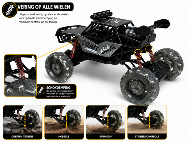 RC Auto MAX DRIVE RC Monstertruck 1/8 XXL met 360&deg; Drift, Rookfunctie, LED - 2.4GHZ - Omni Wielen