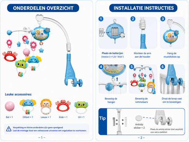 Muzikale Baby Mobiel met Projector, Muziek &amp; 360&deg; Rotatie en Timer IBI-IRN 