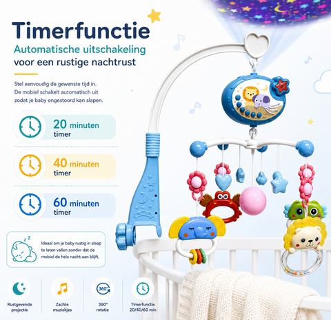 Muzikale Baby Mobiel met Projector, Muziek &amp; 360&deg; Rotatie en Timer IBI-IRN 