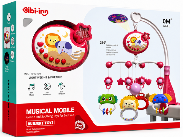 Muzikale Baby Mobiel met Projector, Muziek &amp; 360&deg; Rotatie en Timer IBI-IRN Roze