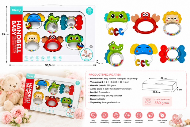 Baby Handbel rammelaar bijtring set van 6 stuks