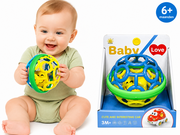 Oball Rammelaar Baby &ndash; Zachte Siliconen Grip Bal met Rammel Geluid &ndash; Vanaf 3+