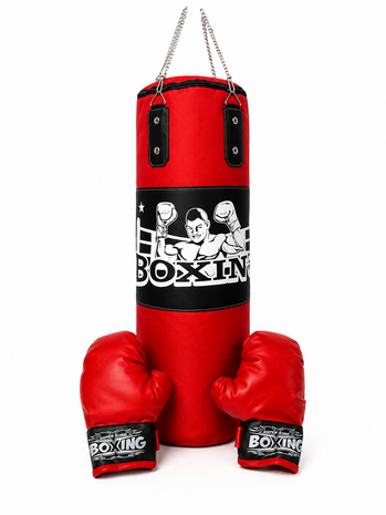 Kinder Bokszak Set met Bokshandschoenen &ndash; Rood/Zwart