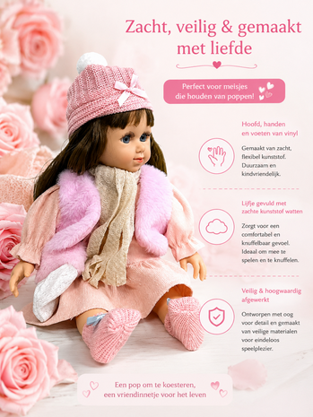 Knuffelpop 40 cm met Zacht Lijfje en Acryl Ogen - vinyl pop - The Star muziekboxje Cufan 