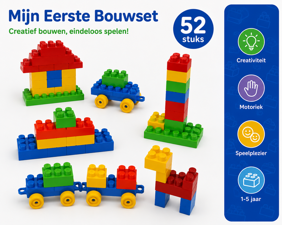Blocks - Bouwblokken Set &ndash; 52 delig met Opbergtas voor Peuters
