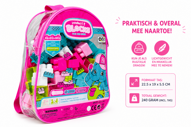 Bouwblokken met Rugtasje &ndash; Inclusief Voorbeeldenboekje &amp; Stickers &ndash; Bouwset voor Kinderen